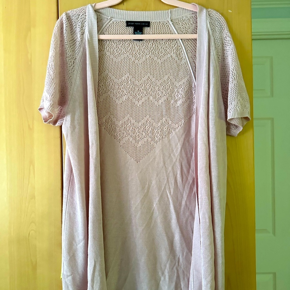 Joan Vass pale pink layering sweater 
 Med
Subtle design forms heart shape EUC
